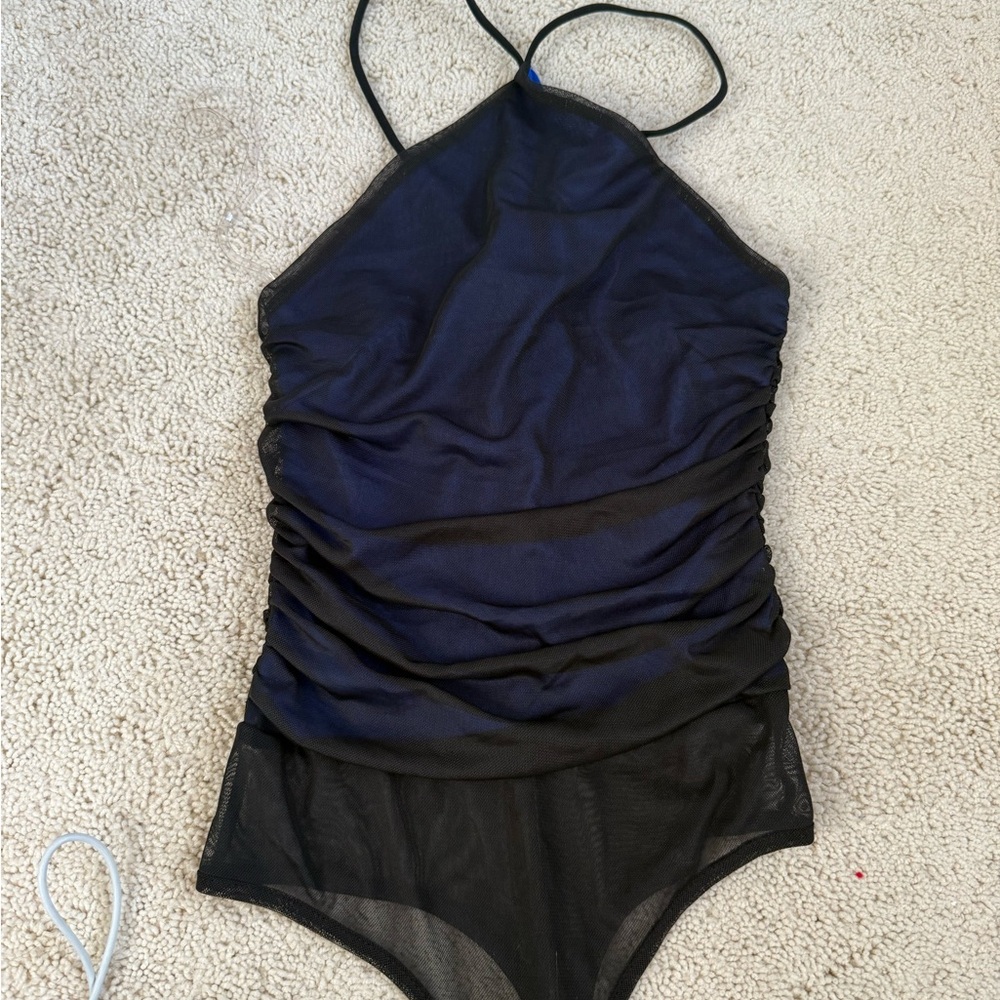 Elegant Black Ruched Bodysuit